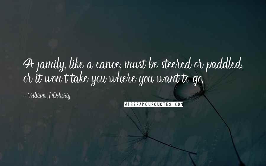 William J Doherty quotes: A family, like a canoe, must be steered or paddled, or it won't take you where you want to go.