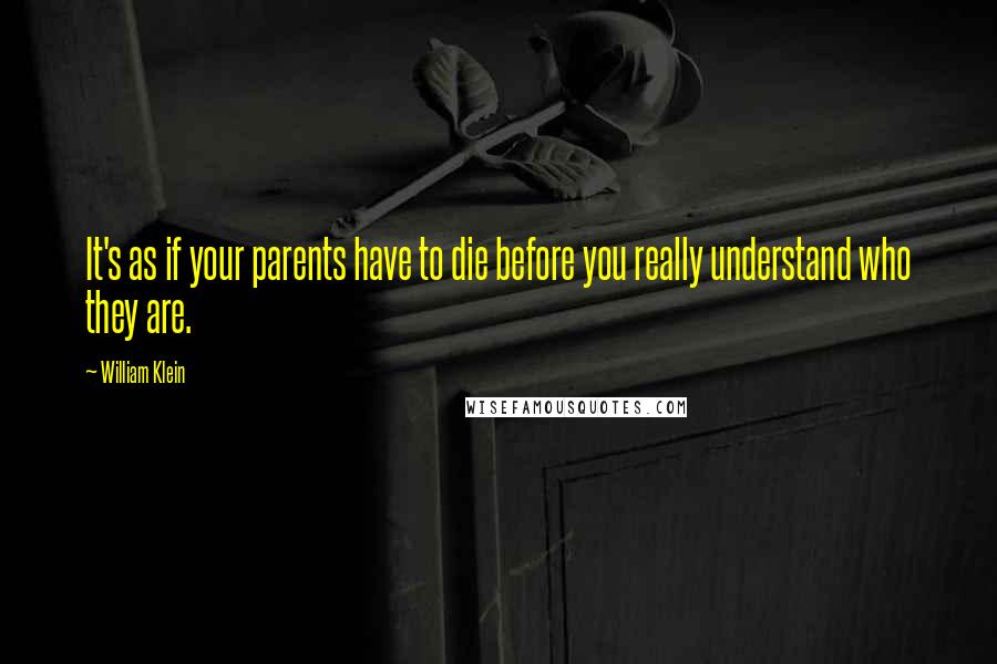 William Klein quotes: It's as if your parents have to die before you really understand who they are.