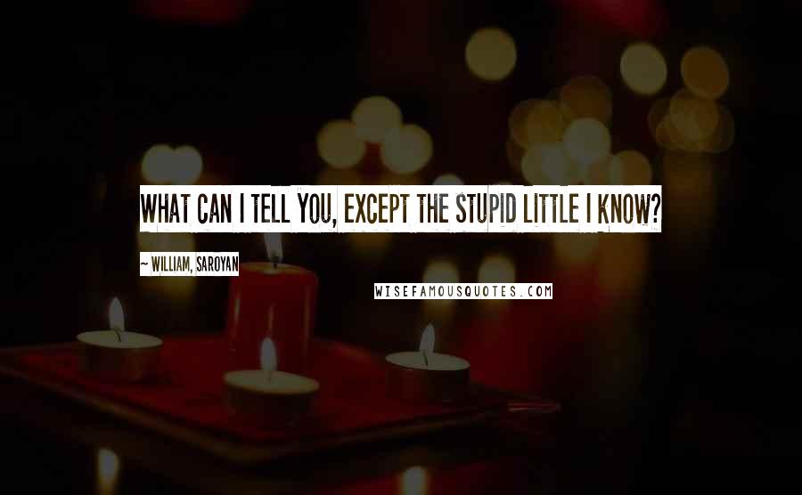 William, Saroyan quotes: What can I tell you, except the stupid little I know?