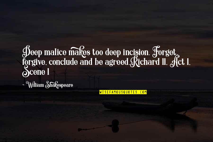 William Shakespeare Deep Quotes By William Shakespeare: Deep malice makes too deep incision. Forget, forgive, William Shakespeare Deep Quotes By William Shakespeare: Deep malice makes too deep incision. Forget, forgive,