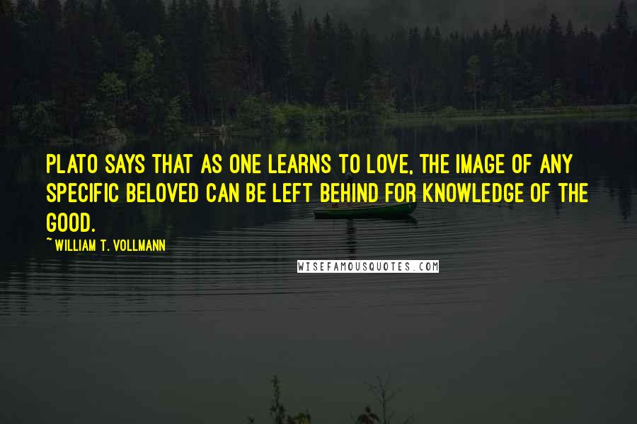 William T. Vollmann quotes: Plato says that as one learns to love, the image of any specific beloved can be left behind for knowledge of the Good.