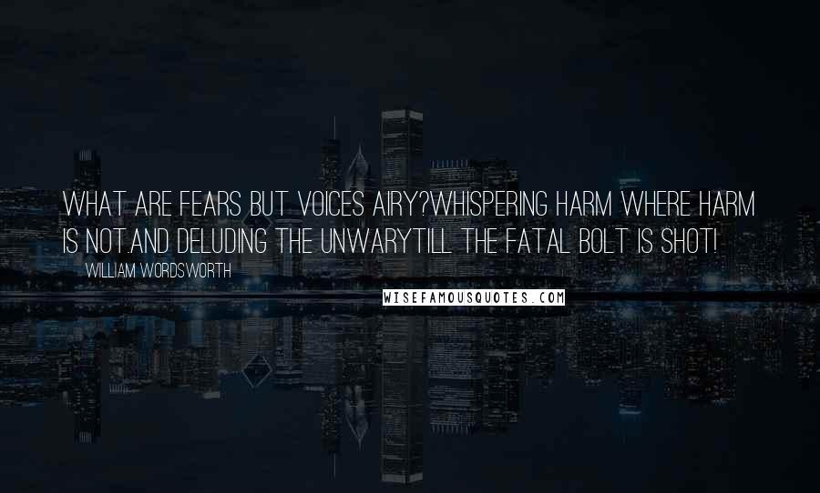 William Wordsworth quotes: What are fears but voices airy?Whispering harm where harm is not.And deluding the unwaryTill the fatal bolt is shot!