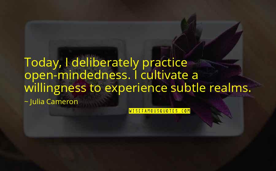 Willingness To Practice Quotes By Julia Cameron: Today, I deliberately practice open-mindedness. I cultivate a