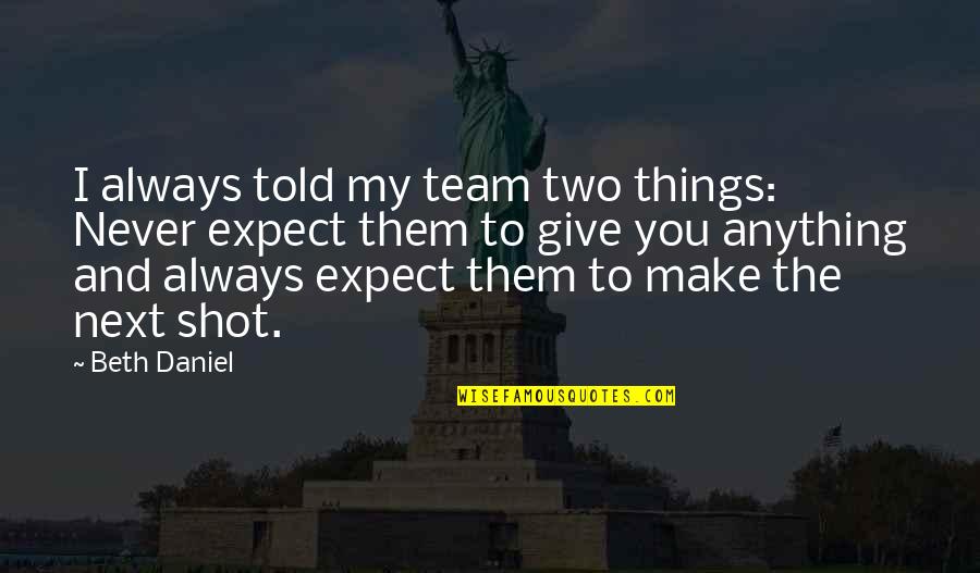 Willy Wonka Time Quotes By Beth Daniel: I always told my team two things: Never Willy Wonka Time Quotes By Beth Daniel: I always told my team two things: Never