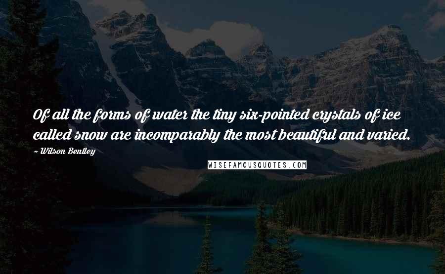 Wilson Bentley quotes: Of all the forms of water the tiny six-pointed crystals of ice called snow are incomparably the most beautiful and varied.