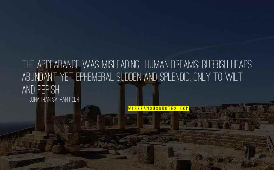Wilt Quotes By Jonathan Safran Foer: The appearance was misleading- human dreams; rubbish heaps Wilt Quotes By Jonathan Safran Foer: The appearance was misleading- human dreams; rubbish heaps