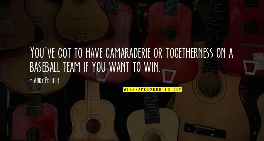Win To Win Quotes By Andy Pettitte: You've got to have camaraderie or togetherness on Win To Win Quotes By Andy Pettitte: You've got to have camaraderie or togetherness on