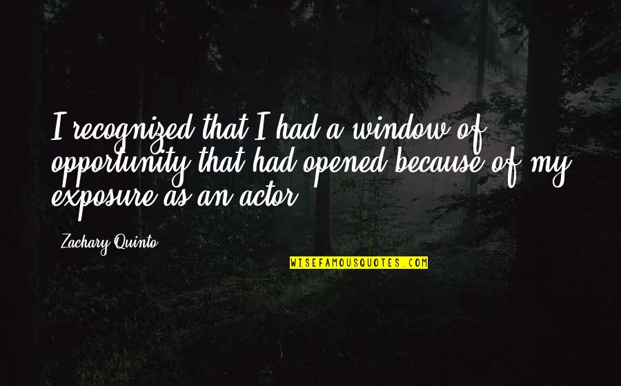 Window Of Opportunity Quotes By Zachary Quinto: I recognized that I had a window of