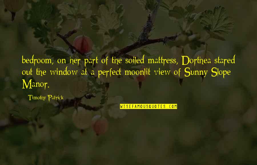 Window View Quotes By Timothy Patrick: bedroom, on her part of the soiled mattress,