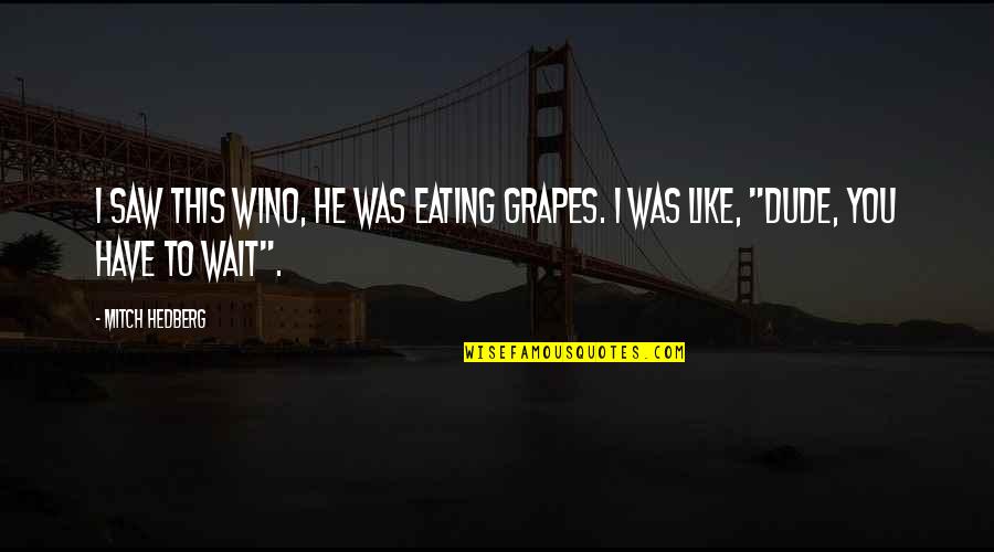 Wine Funny Quotes By Mitch Hedberg: I saw this wino, he was eating grapes.