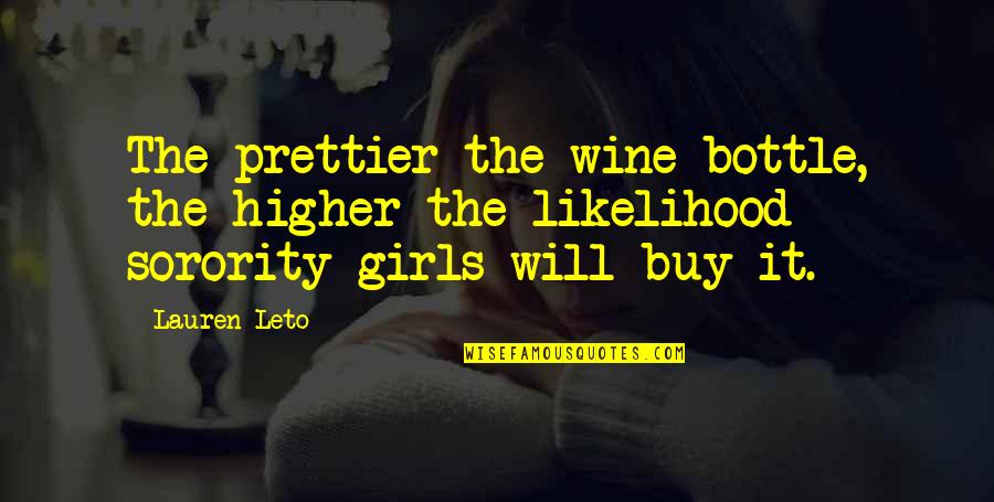 Wine Humor Quotes By Lauren Leto: The prettier the wine bottle, the higher the