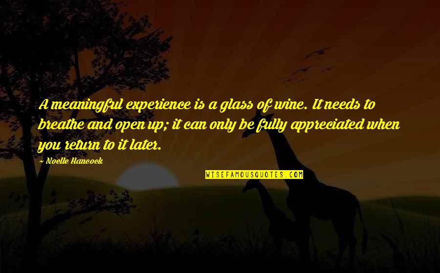 Wine Is Quotes By Noelle Hancock: A meaningful experience is a glass of wine.