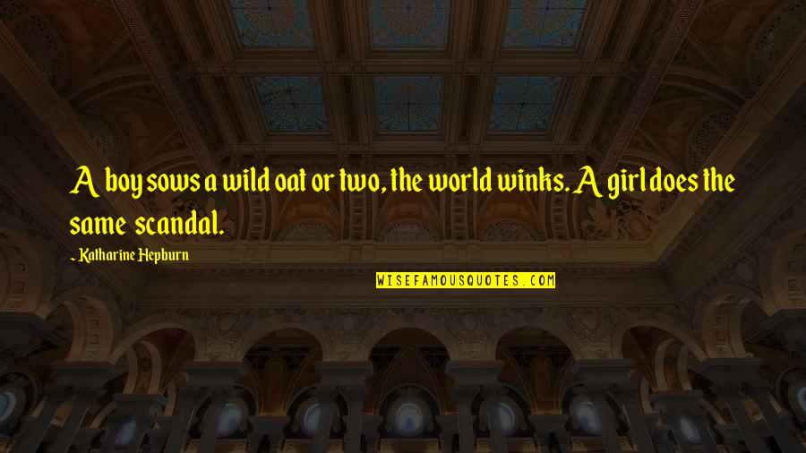 Winks Quotes By Katharine Hepburn: A boy sows a wild oat or two, Winks Quotes By Katharine Hepburn: A boy sows a wild oat or two,