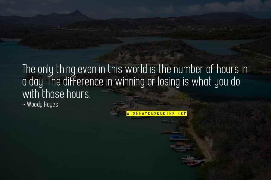 Winning Or Losing Quotes By Woody Hayes: The only thing even in this world is