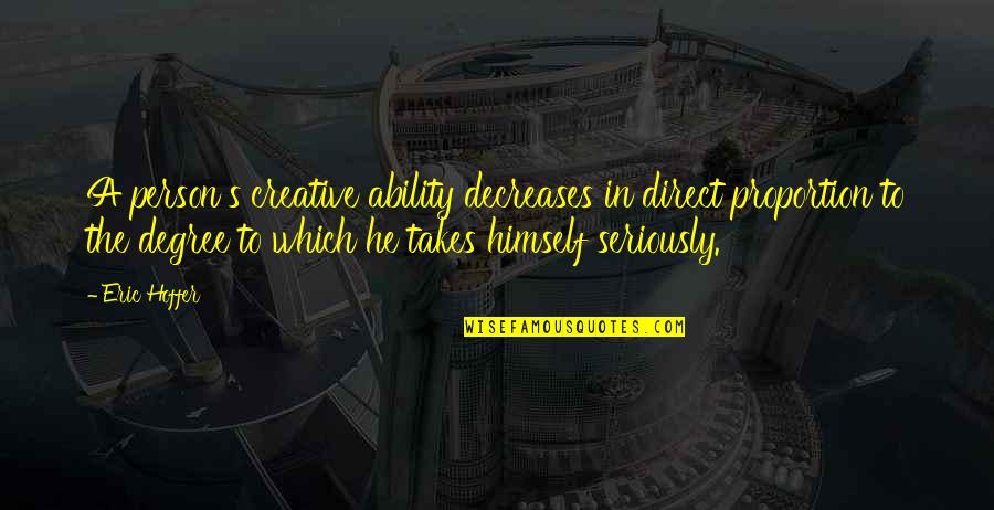 Winter Solstice 2021 Quotes By Eric Hoffer: A person's creative ability decreases in direct proportion