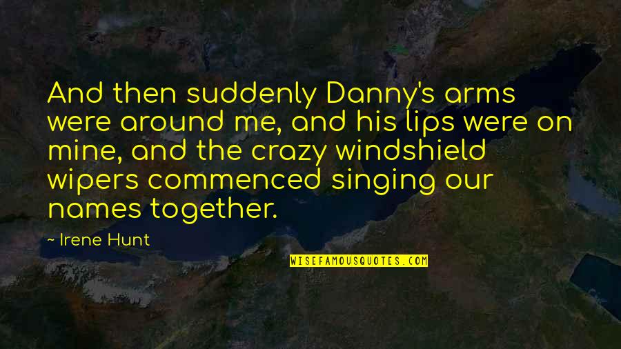 Wipers Quotes By Irene Hunt: And then suddenly Danny's arms were around me, Wipers Quotes By Irene Hunt: And then suddenly Danny's arms were around me,