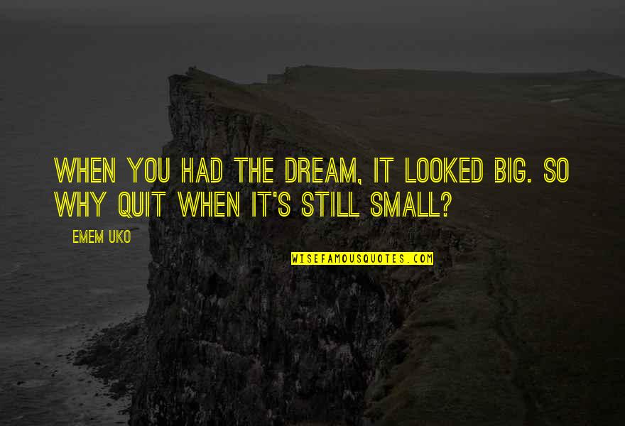 Wise Quote Quotes By Emem Uko: When you had the dream, it looked big.