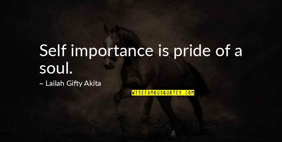 Wise Self Quotes By Lailah Gifty Akita: Self importance is pride of a soul. Wise Self Quotes By Lailah Gifty Akita: Self importance is pride of a soul.