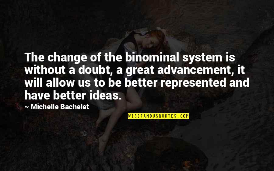Without A Doubt Quotes By Michelle Bachelet: The change of the binominal system is without