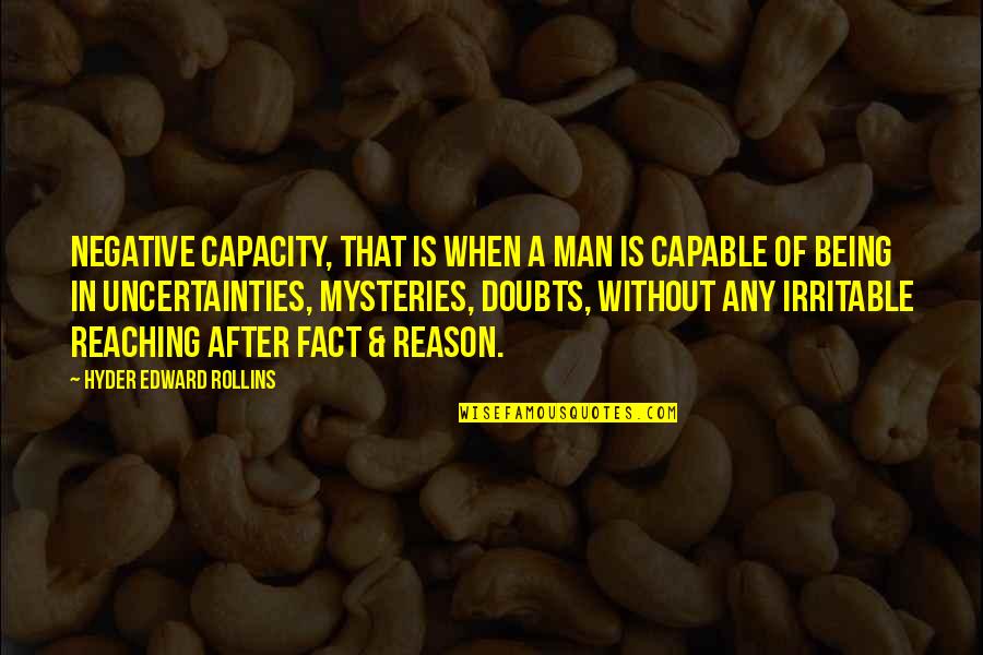Without Any Reason Quotes By Hyder Edward Rollins: Negative Capacity, that is when a man is