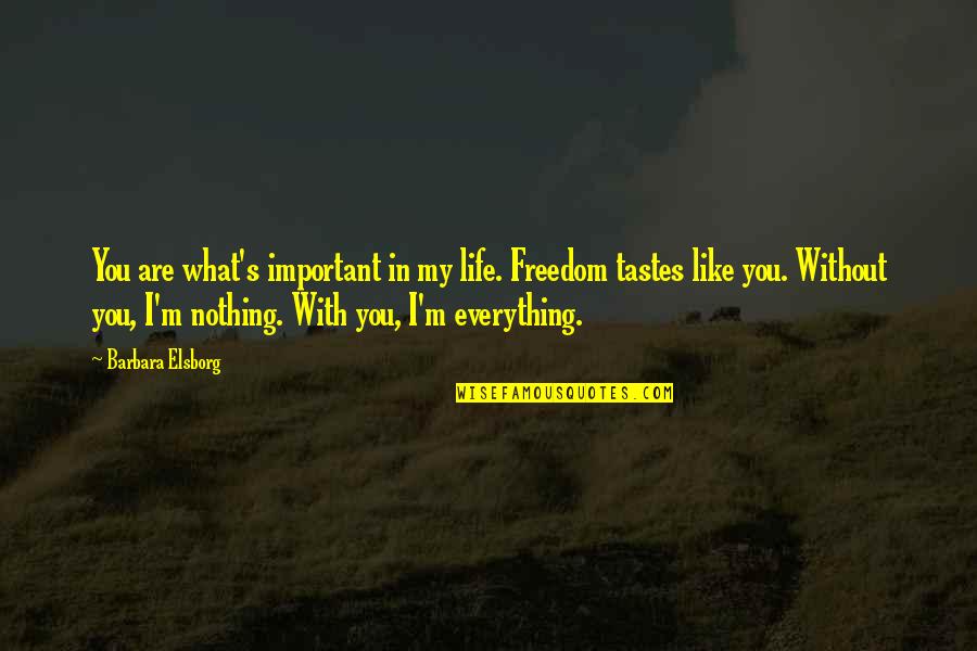 Without You I'm Nothing Quotes By Barbara Elsborg: You are what's important in my life. Freedom