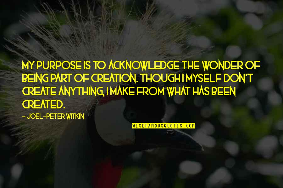 Witkin Quotes By Joel-Peter Witkin: My purpose is to acknowledge the wonder of