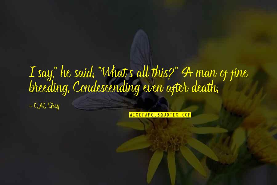 Wizz Quotes By O.M. Grey: I say," he said. "What's all this?" A Wizz Quotes By O.M. Grey: I say," he said. "What's all this?" A