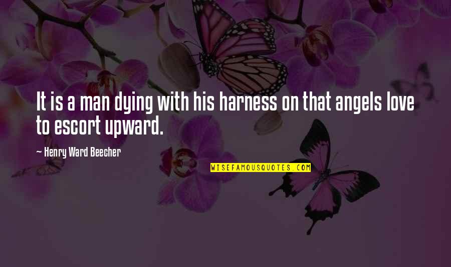 Wodges Quotes By Henry Ward Beecher: It is a man dying with his harness Wodges Quotes By Henry Ward Beecher: It is a man dying with his harness