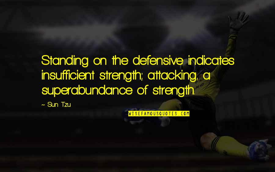 Woefully Quotes By Sun Tzu: Standing on the defensive indicates insufficient strength; attacking,