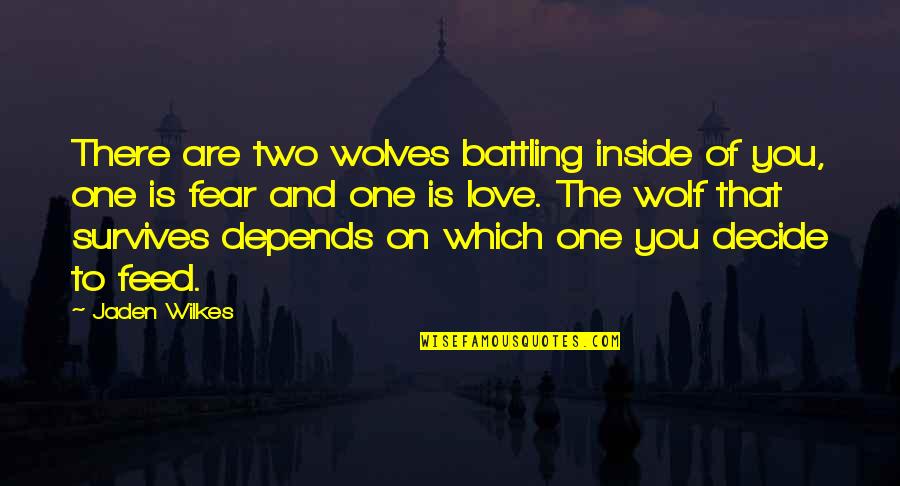 Wolf You Feed Quotes By Jaden Wilkes: There are two wolves battling inside of you,