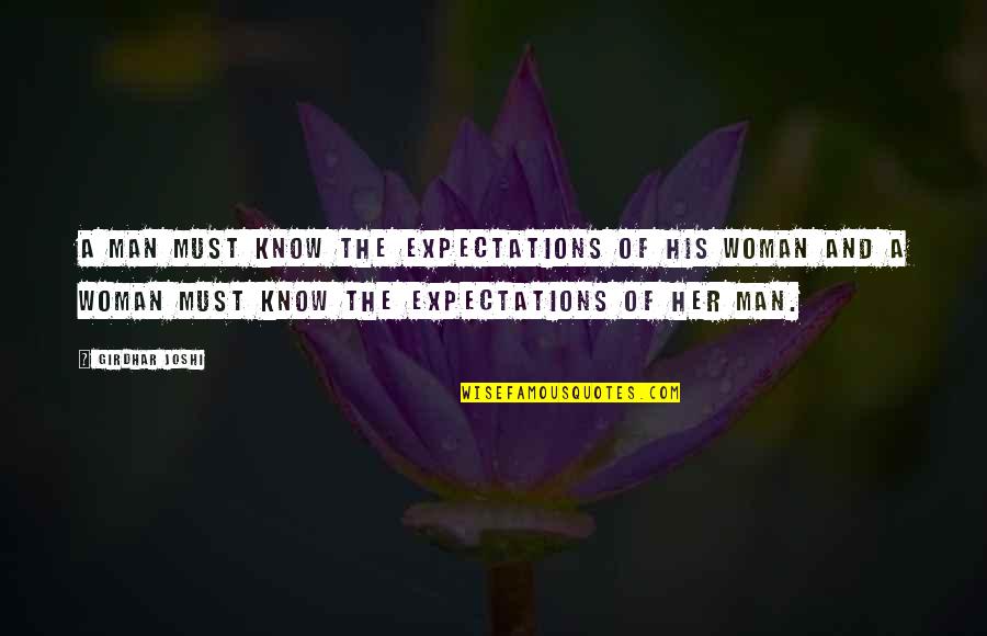 Woman His Quotes By Girdhar Joshi: A man must know the expectations of his Woman His Quotes By Girdhar Joshi: A man must know the expectations of his