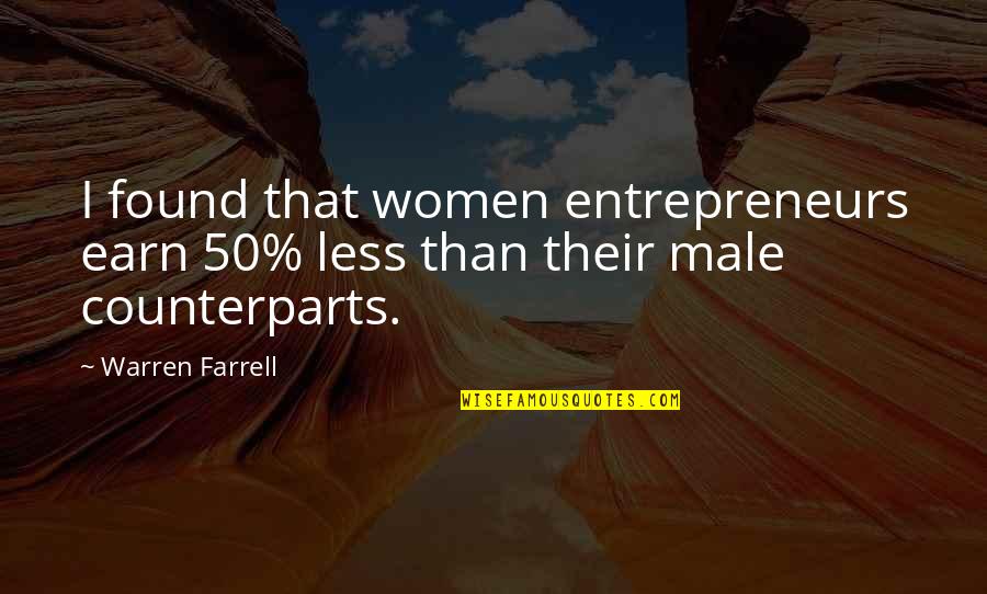 Women Entrepreneurs Quotes By Warren Farrell: I found that women entrepreneurs earn 50% less