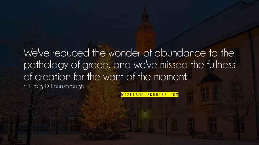 Wonder'd Quotes By Craig D. Lounsbrough: We've reduced the wonder of abundance to the