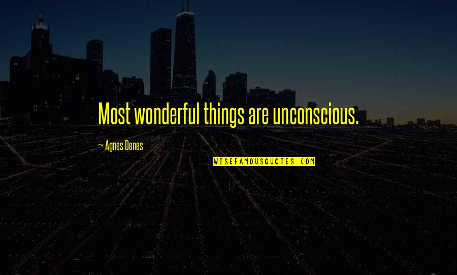 Wonderful Quotes By Agnes Denes: Most wonderful things are unconscious.