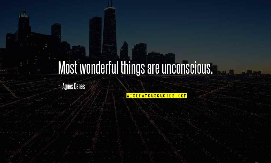 Wonderful Things Quotes By Agnes Denes: Most wonderful things are unconscious. Wonderful Things Quotes By Agnes Denes: Most wonderful things are unconscious.