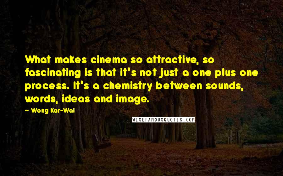 Wong Kar-Wai quotes: What makes cinema so attractive, so fascinating is that it's not just a one plus one process. It's a chemistry between sounds, words, ideas and image.