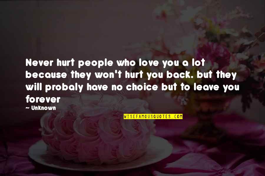 Won't Hurt You Quotes By Unknown: Never hurt people who love you a lot
