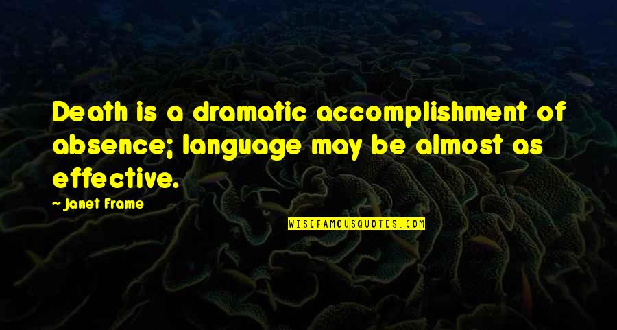 Wooding Quotes By Janet Frame: Death is a dramatic accomplishment of absence; language