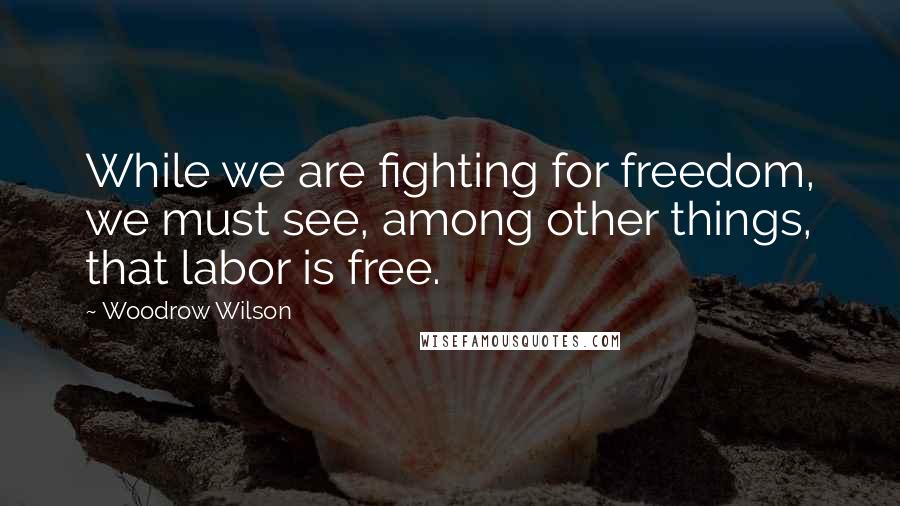 Woodrow Wilson quotes: While we are fighting for freedom, we must see, among other things, that labor is free.