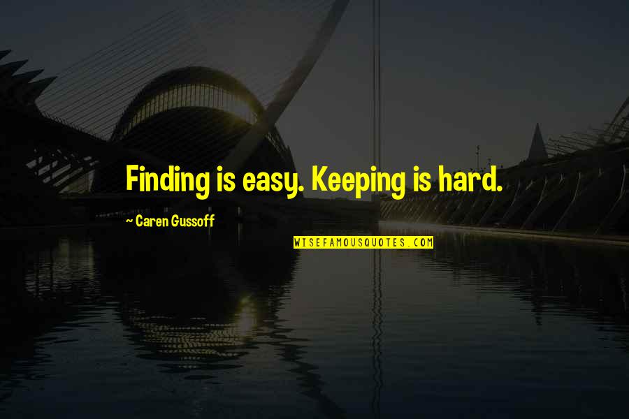 Woodsworth Writing Quotes By Caren Gussoff: Finding is easy. Keeping is hard.