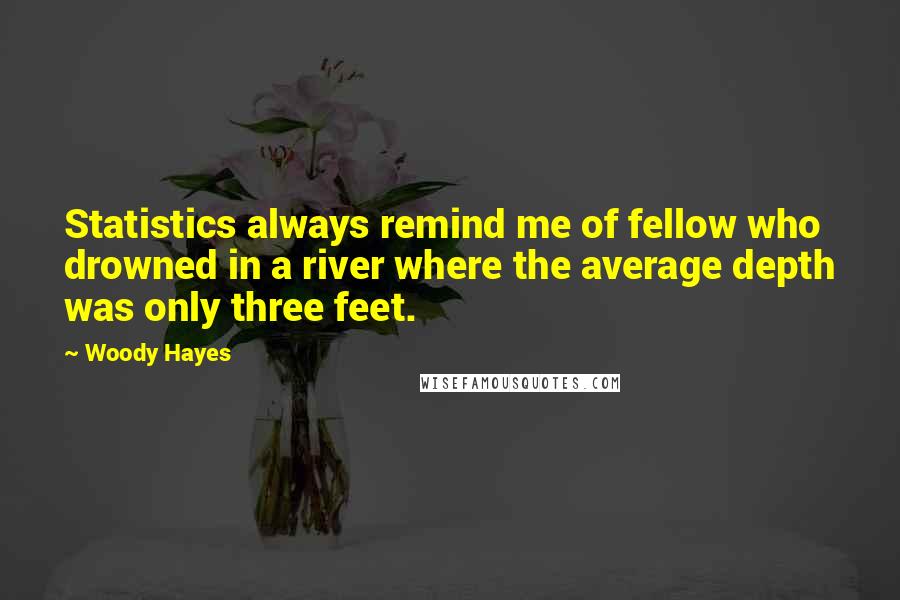 Woody Hayes quotes: Statistics always remind me of fellow who drowned in a river where the average depth was only three feet.