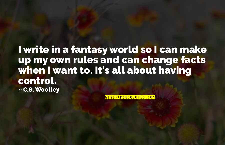 Woolley Quotes By C.S. Woolley: I write in a fantasy world so I