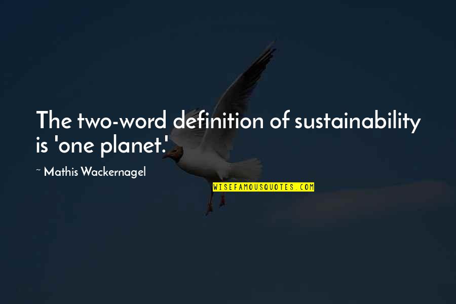 Word Definitions Quotes By Mathis Wackernagel: The two-word definition of sustainability is 'one planet.'