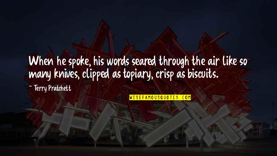 Words Are Like Knives Quotes By Terry Pratchett: When he spoke, his words seared through the