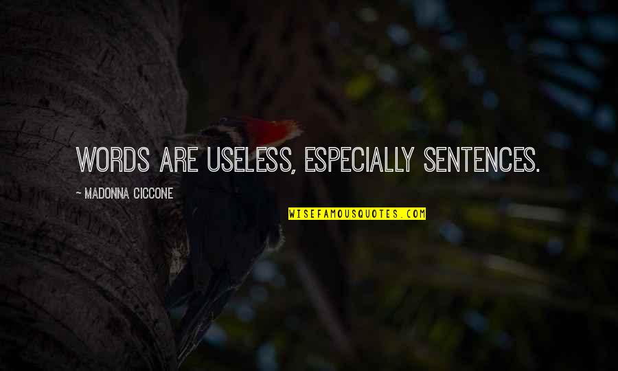 Words Are Useless Quotes By Madonna Ciccone: Words are useless, especially sentences.