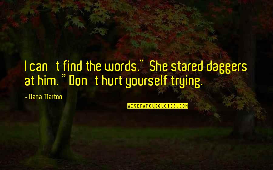 Words That Can Hurt Quotes By Dana Marton: I can't find the words." She stared daggers