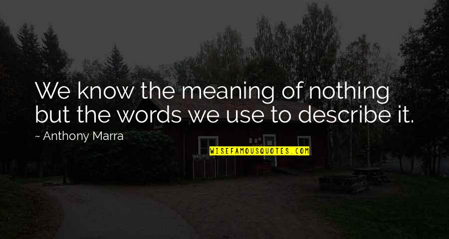Words That Describe Quotes By Anthony Marra: We know the meaning of nothing but the