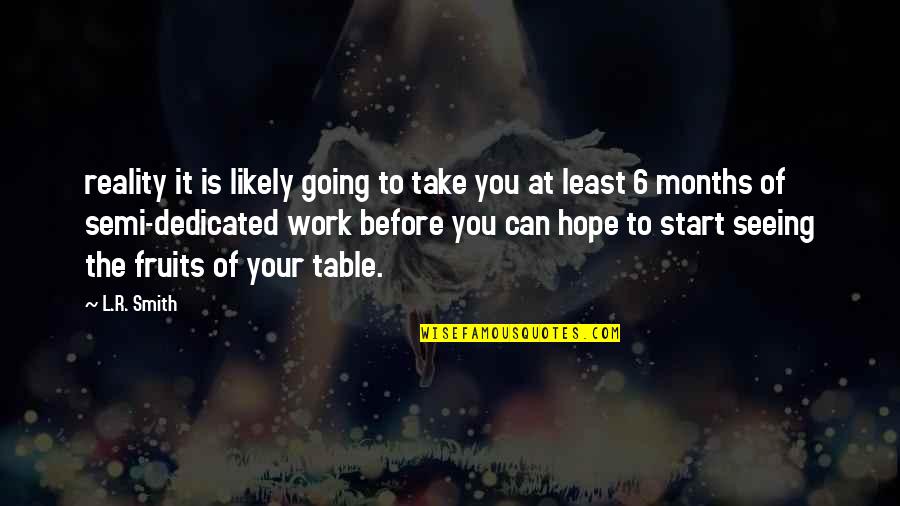 Work Dedicated Quotes By L.R. Smith: reality it is likely going to take you Work Dedicated Quotes By L.R. Smith: reality it is likely going to take you