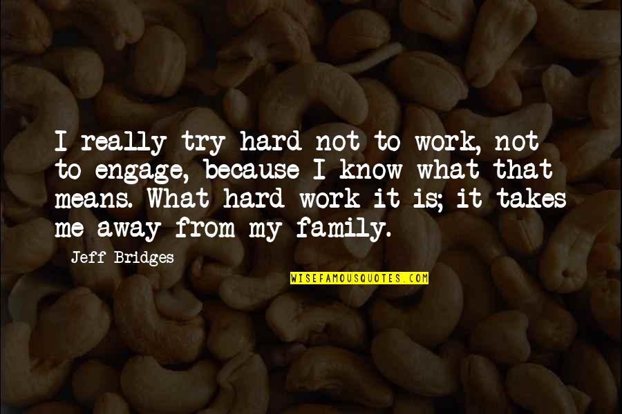 Work Hard For Family Quotes By Jeff Bridges: I really try hard not to work, not