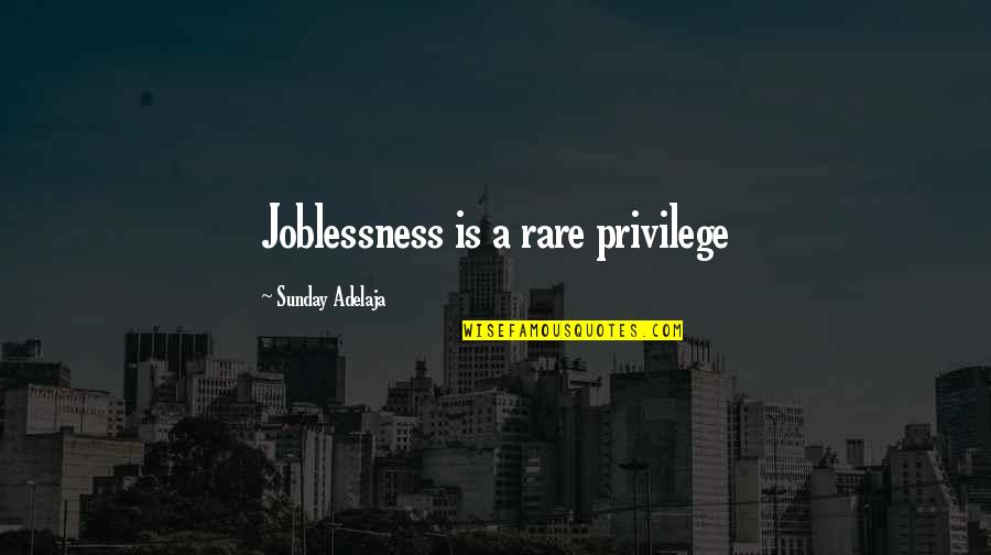 Work Is Worship Quotes By Sunday Adelaja: Joblessness is a rare privilege